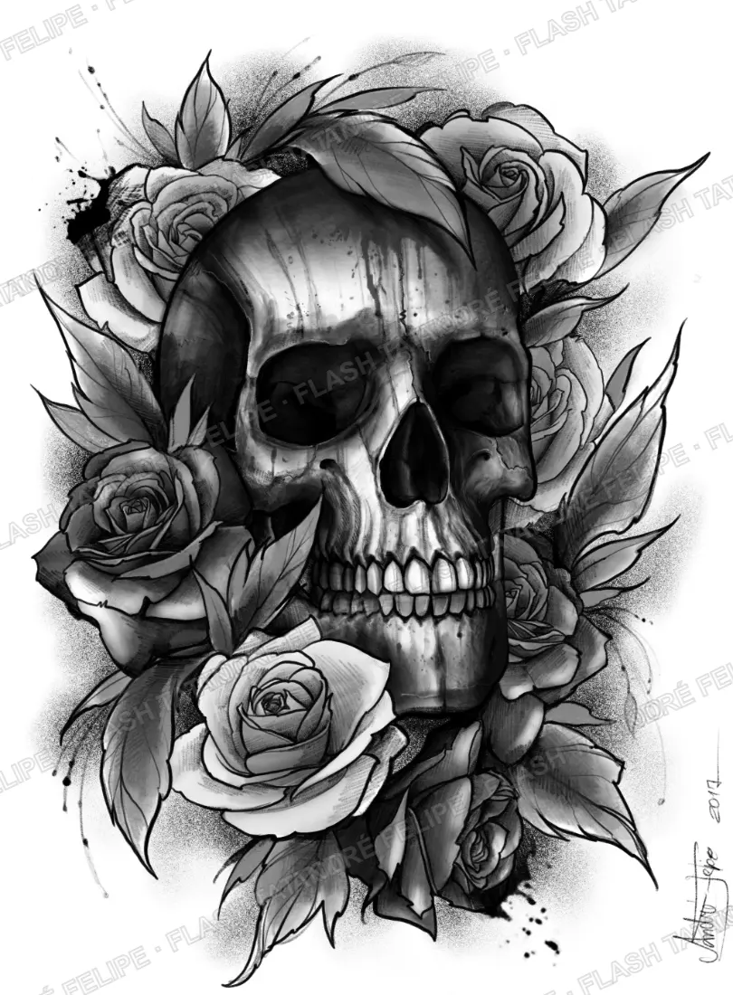 Desenho Skull Roses