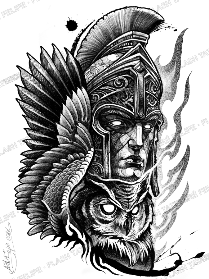 Desenho Espartano e Coruja
