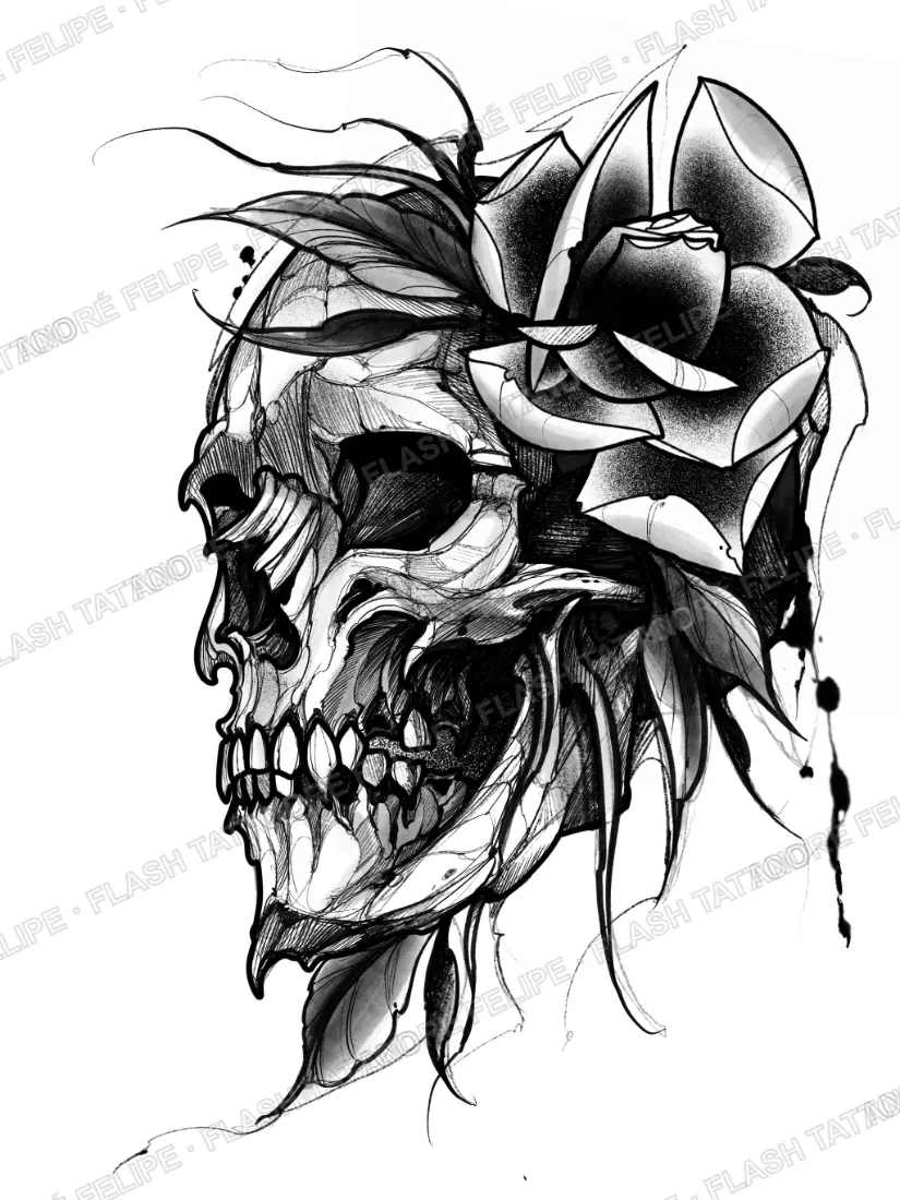 Desenho Skull Rose