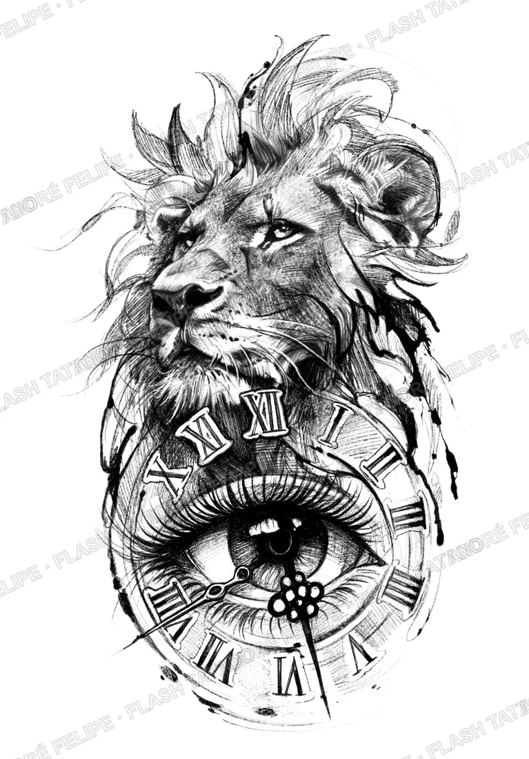Desenho Leão Relogio